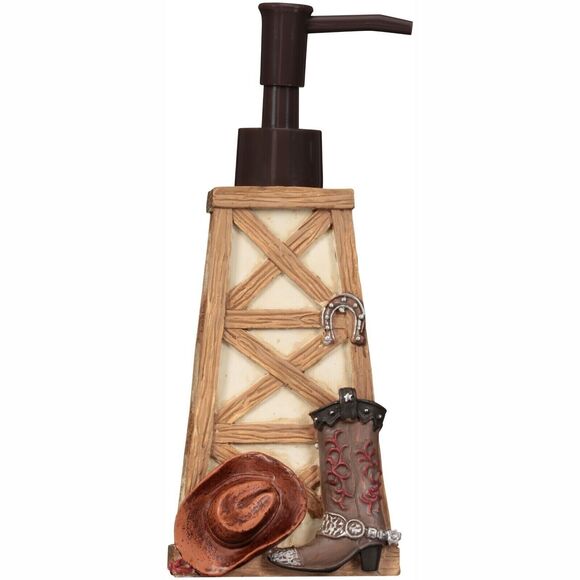 Rodeo Time Soap Pump Dispenser Western Motif Resin Cowboy Hat Boot Ceramic Gift - Picture 1 of 3